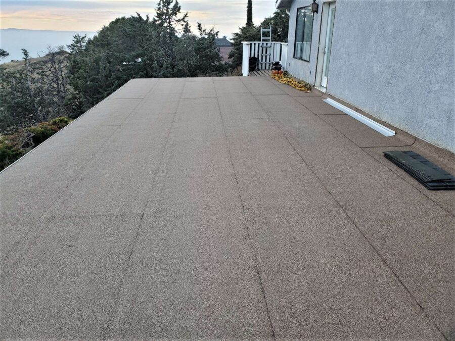 New second-layer modified bitumen installed on second-story balcony in Tehachapi—clean, sealed finish for lasting waterproof protection
