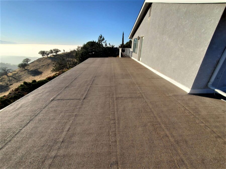 New second-layer modified bitumen installed on second-story balcony in Tehachapi—clean, sealed finish for lasting waterproof protection