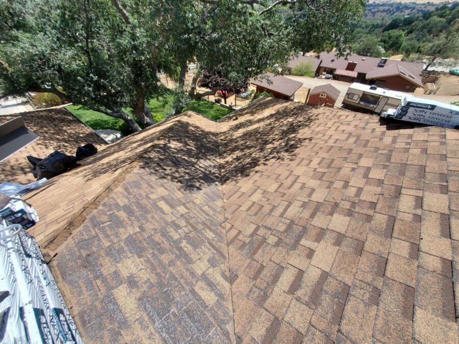 Roof surface in Los Angeles before second-layer Malarkey shingle installation—visible wear ahead of replacement