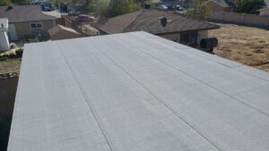 Roof tear off and expert roof replacement with CertainTeed SBS Cap Roll in progress on residential home in Simi Valley, CA.