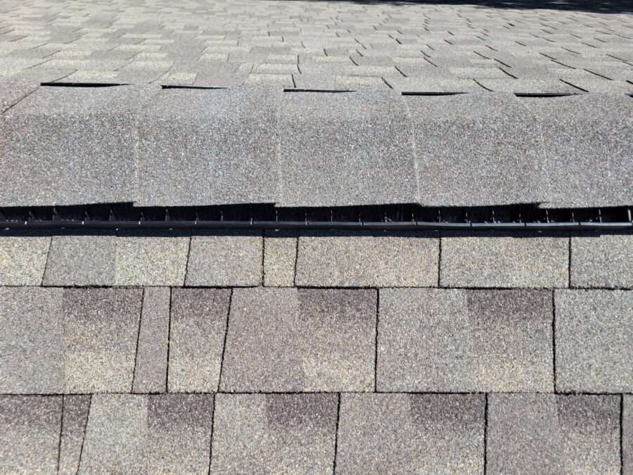 Completed GAF Timberline shingle roof with new flashings and GAF Cobra ridge vents installed in Pine Mountain Club, CA—roof replacement complete