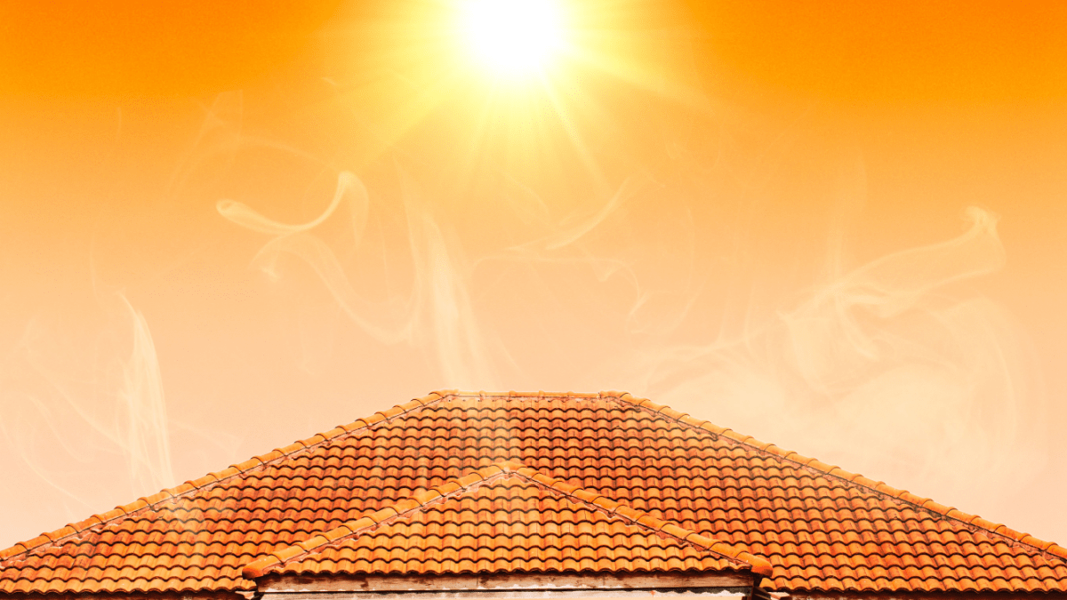 Hot summer sun shining over a tile roof home in Moorpark, California